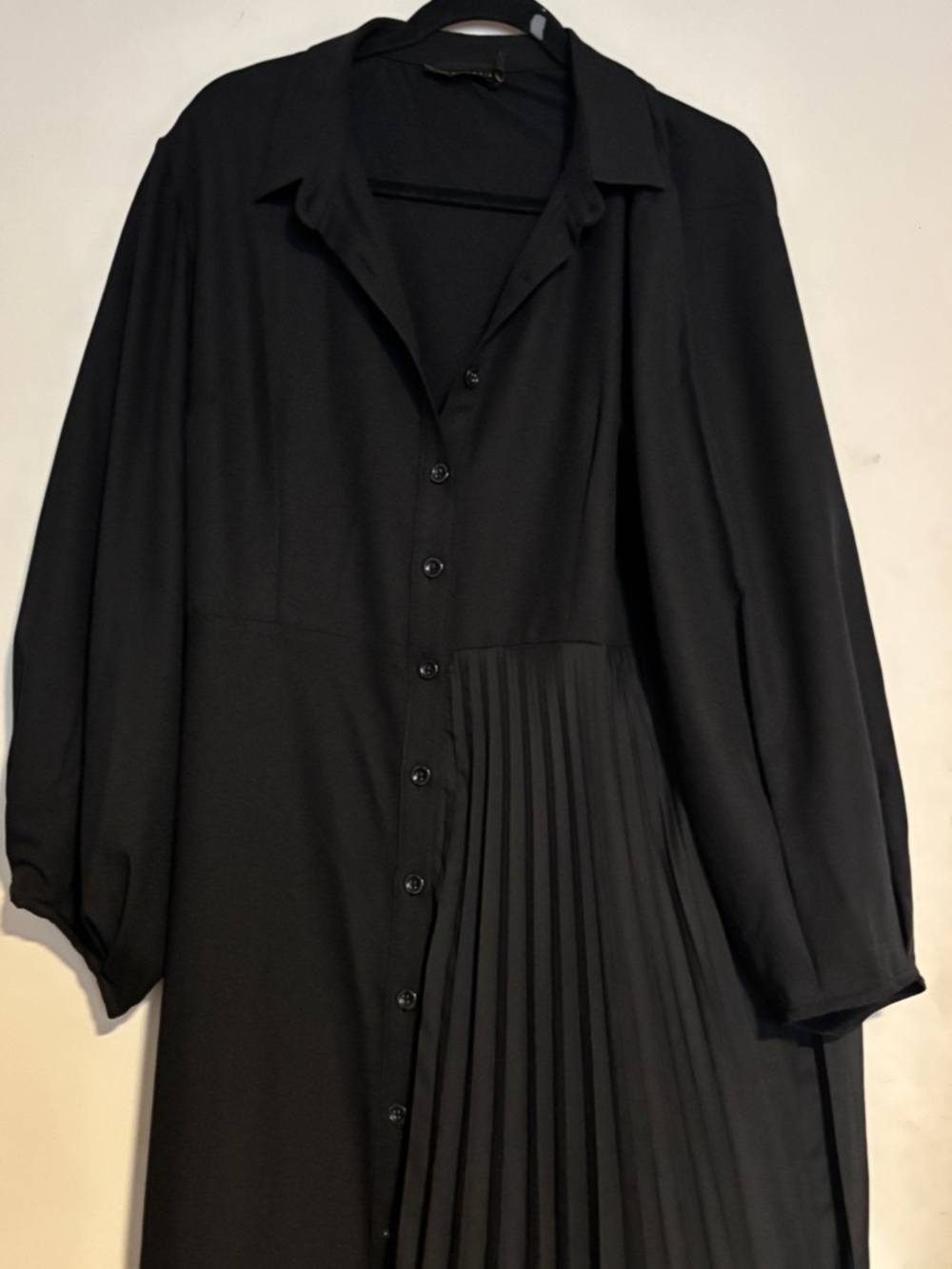 Women's Black Pleated Maxi Shirt Dress
